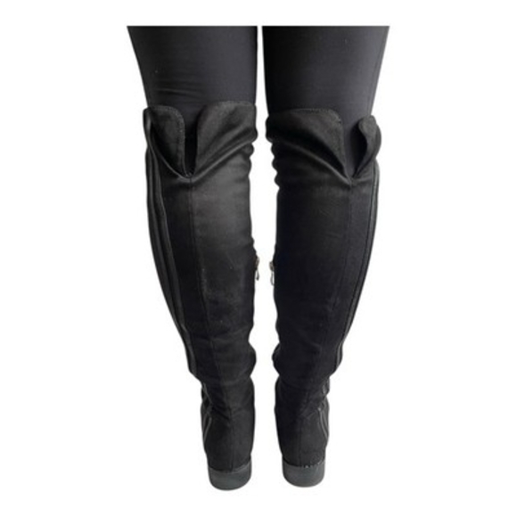 Women’s Black Over The Knee Boots Faux Suede Thigh High Low Heel Shoes Size 6 - Picture 5 of 9